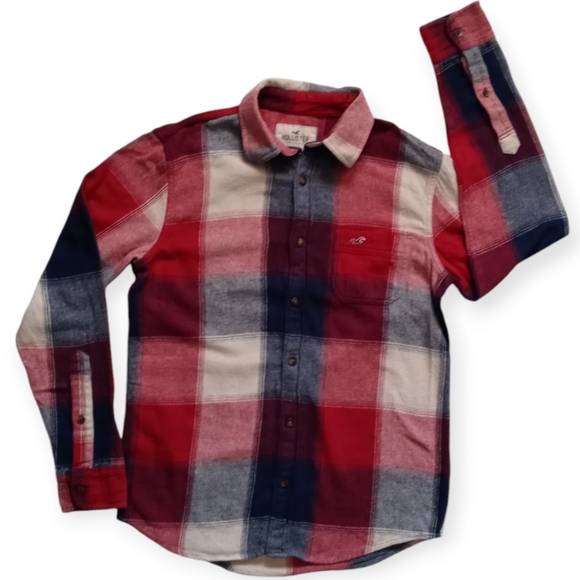 HOLLISTER MEN'S RED BLUE PLAID  FLANNEL LONG SLEEVE BUTTON-UP SHIRT. SIZE S. - Picture 15 of 15